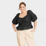 Women's Puff Elbow Sleeve Eyelet Shirt - A New Day™