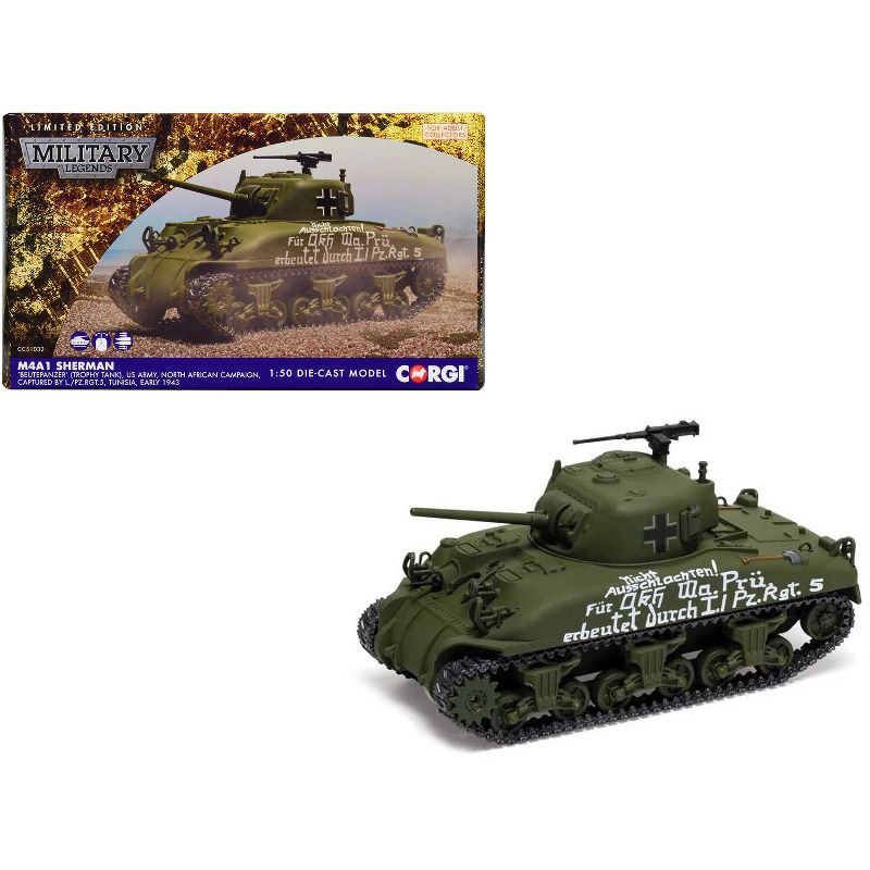 M4A1 Sherman Medium Tank "BeutePanzer, US, North African Campaign, Captured by Tunisia" German Army 1/50 Diecast Model by Corgi, 1 of 4
