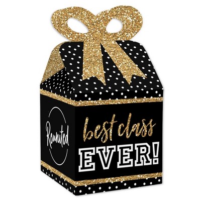 Big Dot of Happiness Reunited - Square Favor Gift Boxes - School Class Reunion Party Bow Boxes - Set of 12