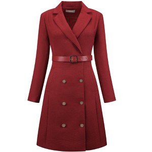 INSPIRE CHIC Women's Tweed Double Breasted Long Sleeve Blazer Dress with Belt - 1 of 4