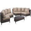 5-Piece Outdoor Wicker Half-Circle Patio Conversation Set with Cushions, Modular Sectional Sofa and Coffee Table for Backyard-The Pop Home - 3 of 4