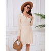 YesFashion Women's Sweater Dress 2024 Fall Long Sleeve Cable Lapel Collar Dress Ribbed Knit A Line Swing Pleated Midi Dresses - 4 of 4