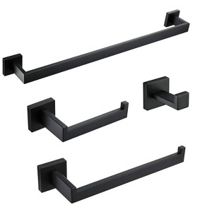 Itopfox 4 Piece Matte Black Bathroom Hardware Set Stainless Steel Includes 24 Inch Towel Bar Towel Ring Robe Hook Toilet Paper Holder - 1 of 4