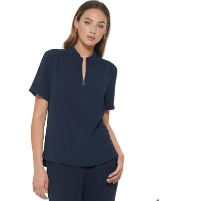 Tommy Hilfiger Womens Ruched Pullover Blouse