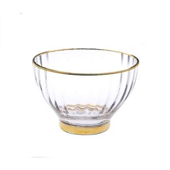 Classic Touch Set of 4 Straight Line Textured Dessert Bowls with Vivid Gold Rim and Base