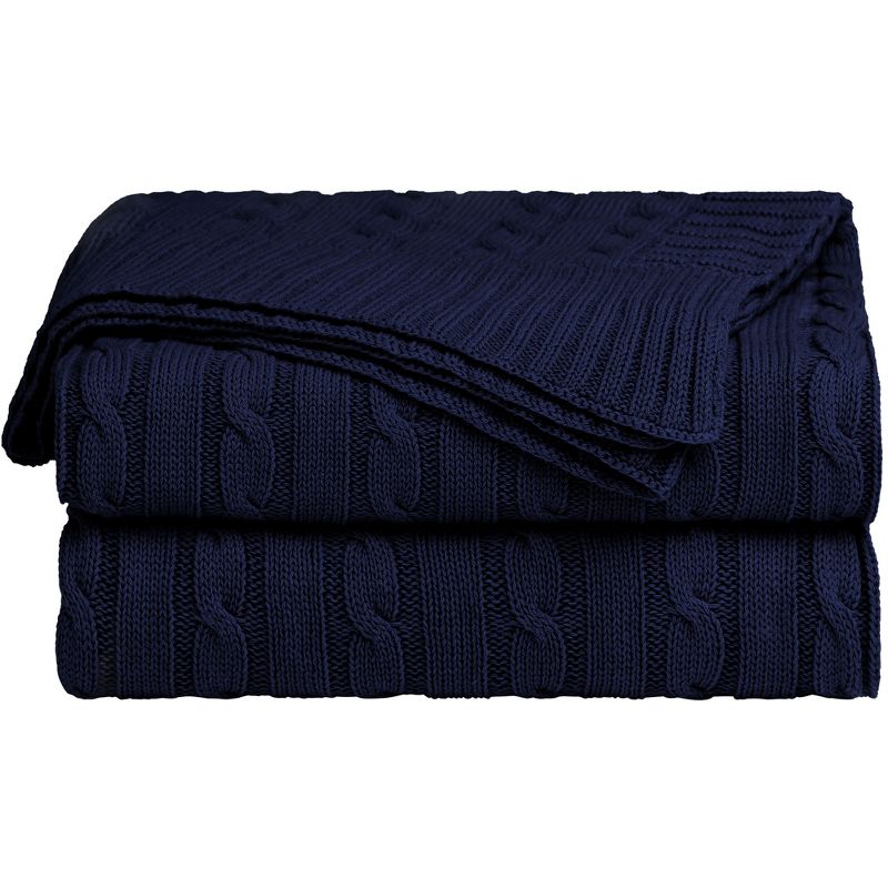 PiccoCasa 100% Cotton Cable Knit Throw Bed Blanket 1 Pc, 1 of 9