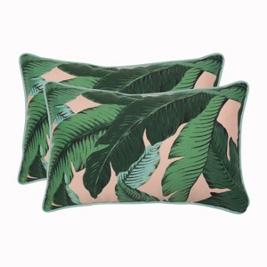 2pk Swaying Palms Rectangular Outdoor Throw Pillow Capri Blue - Pillow Perfect: Weather-Resistant, Tropical Design - 1 of 4