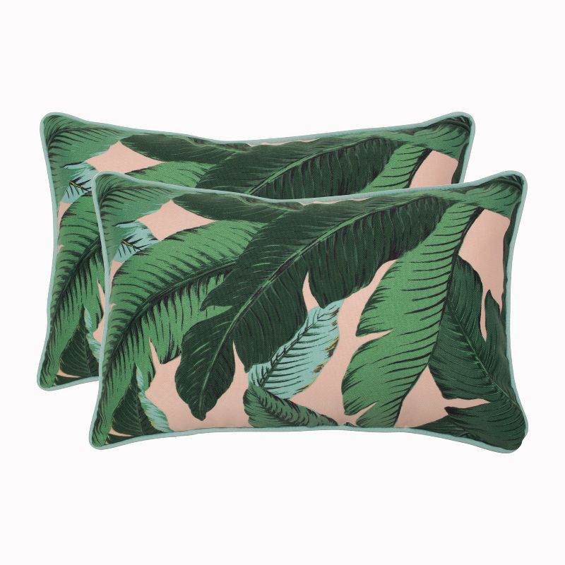 2pk Swaying Palms Rectangular Outdoor Throw Pillow Capri Blue - Pillow Perfect, 1 of 6