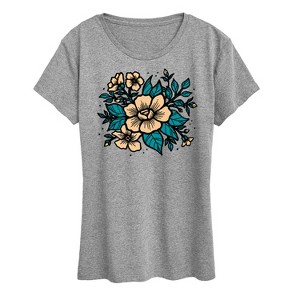 Women's - Instant Message - Etched Flowers Short Sleeve Graphic T-Shirt - 1 of 4