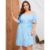 Coolmee Women's Casual Plus Size Square Neck Dress Short Sleeve Dress High Waist Ruffle Summer Midi Dress with Belt - 3 of 4