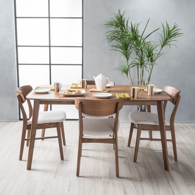 GDFStudio Balfern 5 Pieces Mid Century Modern Upholstered Wood Dining Set
