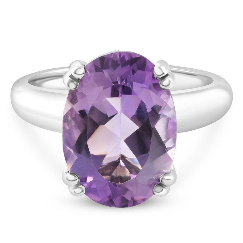 Pompeii3 4Ct Large 10x8mm Oval Amethyst Solitaire Ring 10k White Gold, 4 of 6