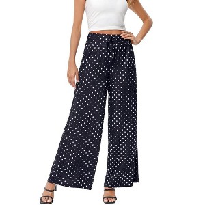 Whizmax Women's Wide Leg Pants Casual Palazzo Summer Flowy Pants Elastic High Waist Lounge Drawstring Long Trousers Polka Dots L - 1 of 4