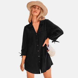 Women's Seersucker Cover-Up Dress with Tie Cuff - Cupshe - 1 of 4