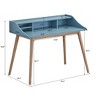 Vynxaria Mid-Century Modern Wood Writing Desk with Hutch - Blue, 4 Open Shelves, Rounded Angled Legs, 43.3"W x 24.5"D x 36.8"H - 3 of 4
