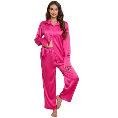Women's Pajama Sets Button Down Long Sleeve 2025 Satin Loungewear Set Comfy Nightwear
