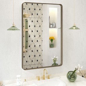 Apmir 24 in. W x 36 in. H Rectangular Aluminum Alloy Framed and Tempered Glass Wall Mirror in Brushed Bronze - 1 of 4