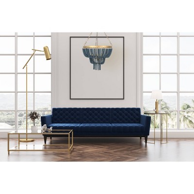 Blue Wood Bead 2-Tier Chandelier with Brass Accents