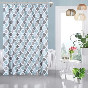 Geometric Lattice Shower Curtain, Geometric Lattice Cotton Blend Fabric, Modern Bathroom Decor - 1 of 4