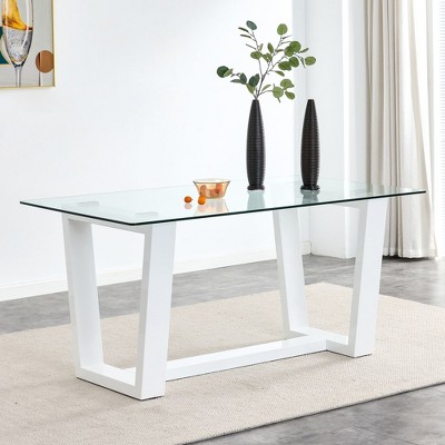 NicBex Dining Table for 4 Morden 63" Dining Table Dining Room Table with Pedestal Base and Glass Top for Kitchen