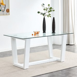 NicBex Dining Table Modern Dining Table with 0.4" Tempered Glass Top and MDF Trapezoid Bracket for Kitchen, Dining Room - 1 of 4