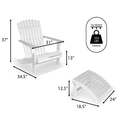 Saranac White Acacia Wood Adirondack Chair with Ottoman