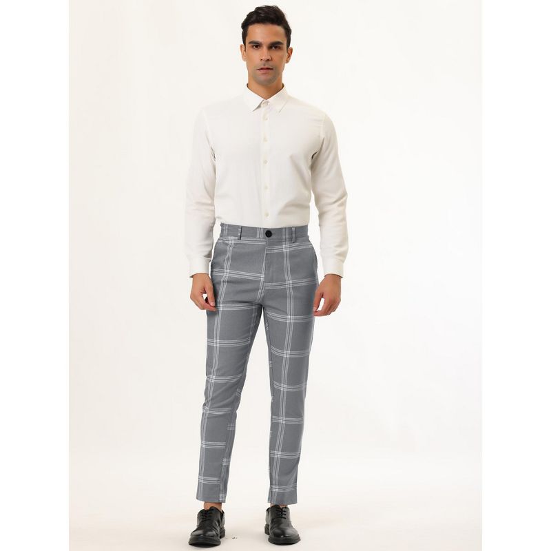 Lars Amadeus Men's Plaid Casual Slim Fit Flat Front Checked Printed Business Trousers, 3 of 7