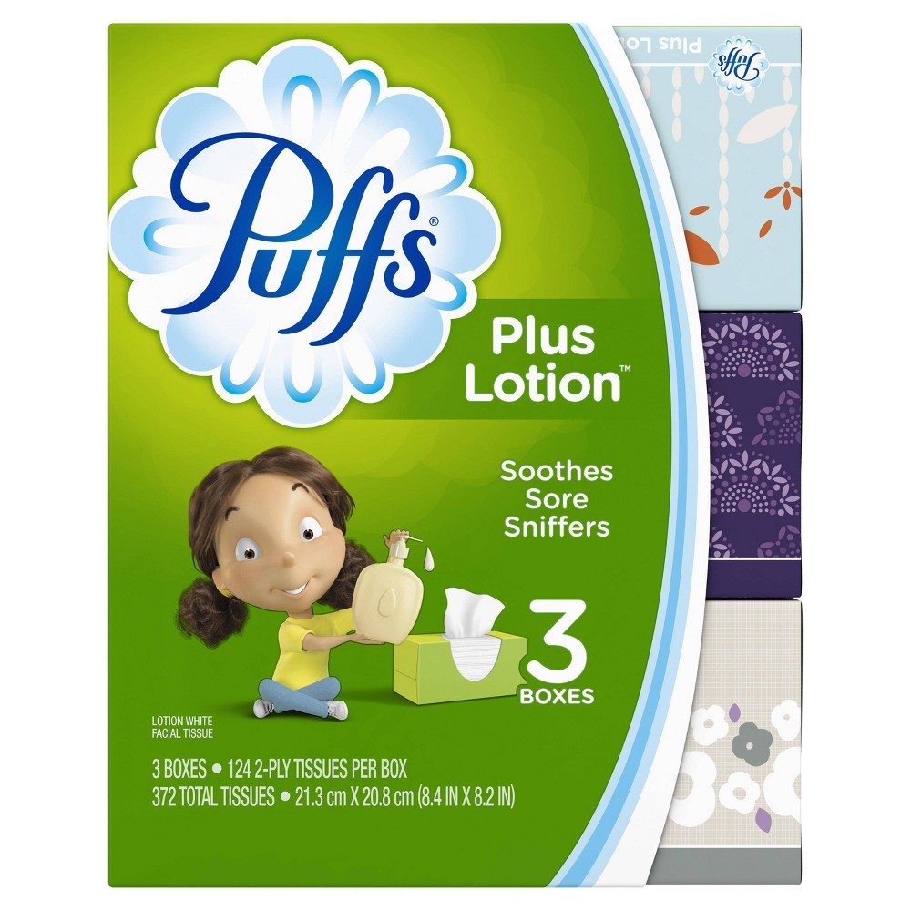 UPC 037000393634 product image for Puffs Plus Lotion Facial Tissues - 3 Family Boxes - 124 Tissues per | upcitemdb.com