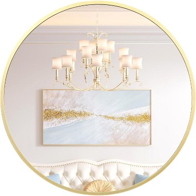 Brushed Metal Frame Round Mirror-Wall Mounted Vanity Mirror for Bathroom,Bedroom, Entryway &Living Room Modern Home Decor Essential