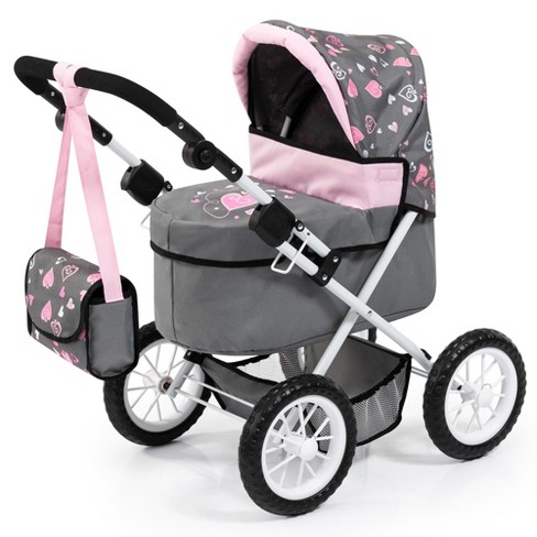 Bayer Design Dolls Trendy Doll Pram W Shoulder Bag Gray Pink Hearts Target