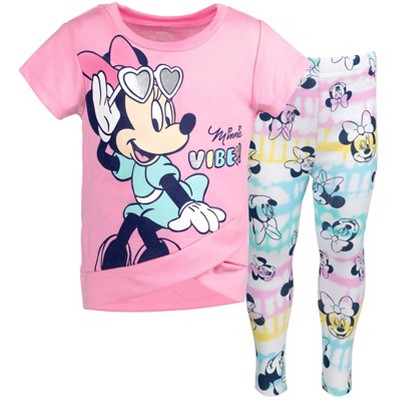 Mickey Mouse & Friends Minnie Mouse Girls Crossover Graphic T-Shirt and Leggings Outfit Set Toddler