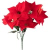Juvale 4 Pack Poinsettias Artificial Christmas Flowers, Lifelike Red Poinsettias with Velvety Petals for Holiday Decor, 16.5 In - 4 of 4