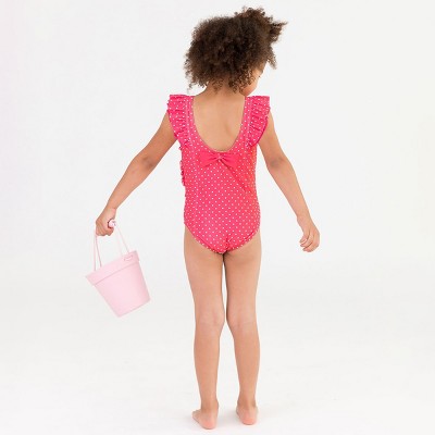 RuffleButts Toddler Girls Waterfall One Piece Swimsuit - Hot Pink Hearts, Size: 5 — фото 6