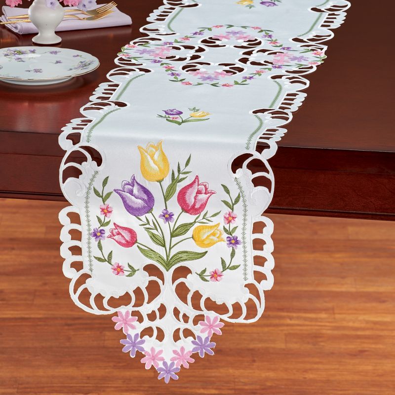 Collections Etc Embroidered Tulips Floral Cut-Out Table Linens, 2 of 3