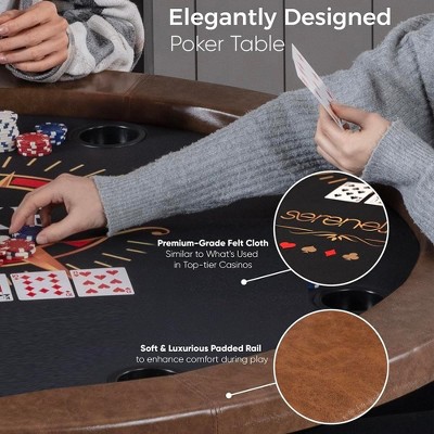 Octagonal Brown Felt 8-Player Foldable Poker Table