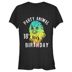 Juniors Womens Star Wars Chewie Party Animal 18th Birthday Color Portrait T-Shirt - 1 of 3
