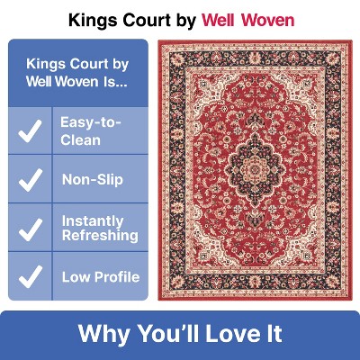 Red and Beige Medallion Synthetic Washable 5' x 7' Area Rug