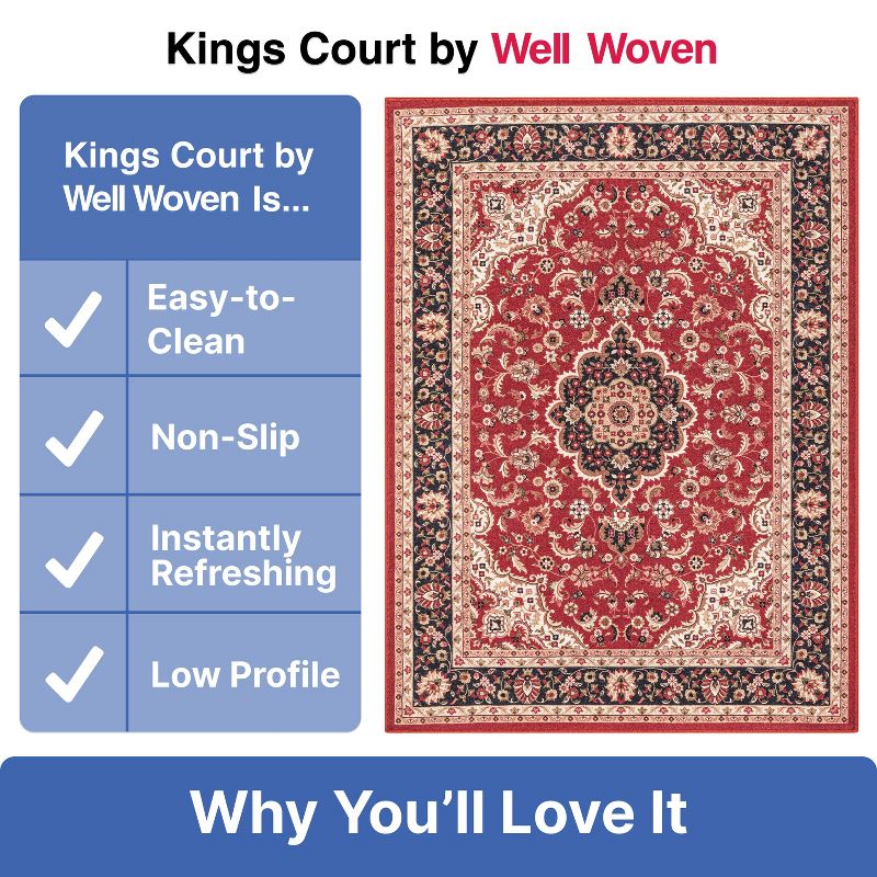 Well Woven Kings Court Gene Non-Slip Oriental Medallion Area Rug - Entryway, Kitchen & Laundry Room -Machine-Washable, Low Looped Pile, 6 of 10