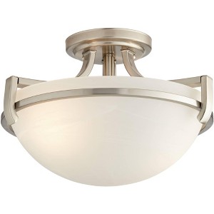 Regency Hill Mallot Modern Ceiling Light Semi Flush Mount Fixture 13" Wide Brushed Nickel 2-Light Marbleized Glass Bowl Shade for Bedroom Living Room - 1 of 4