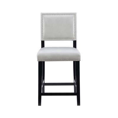 Dove Gray Faux Leather 24" Contemporary Counter Stool with Nailhead Trim