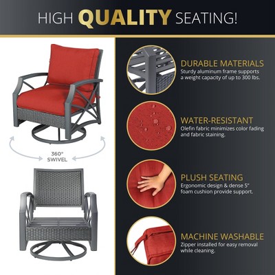 Gray Aluminum Frame Swivel Chair with Red Cushions