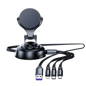 Link 3 in 1 Tri-Cable Magnetic Car Mount Charger  - Great For the Car or Office Lightning, Mirco USB, and Type C Micro Cables - Black - 1 of 4