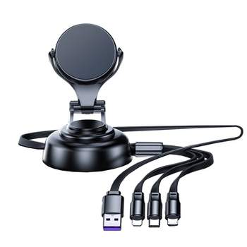 Link 3 in 1 Tri-Cable Magnetic Car Mount Charger  - Great For the Car or Office Lightning, Mirco USB, and Type C Micro Cables - Black