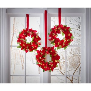 BrylaneHome Set Of 3 Cordless Pre-Lit Mini Christmas Wreaths - 1 of 4