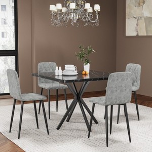 KTMBDW Square Dining Table Set, Modern Square Dining Table with 4 Gray Chair, Faux Marble Tabletop and Iron Legs, Coffee Table for Dining Room - 1 of 4