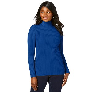 Jessica London Women's Plus Size Ribbed Cotton Turtleneck Sweater - 1 of 4