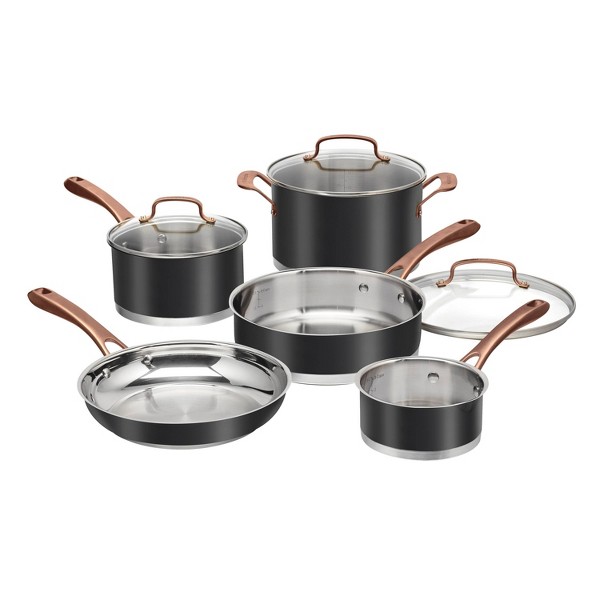 Juego de utensilios de cocina Cuisinart 8 piezas Classic Matte acero inoxidable, mangos negro rubor bronce: apto para lavavajillas, tapas de vidrio templado