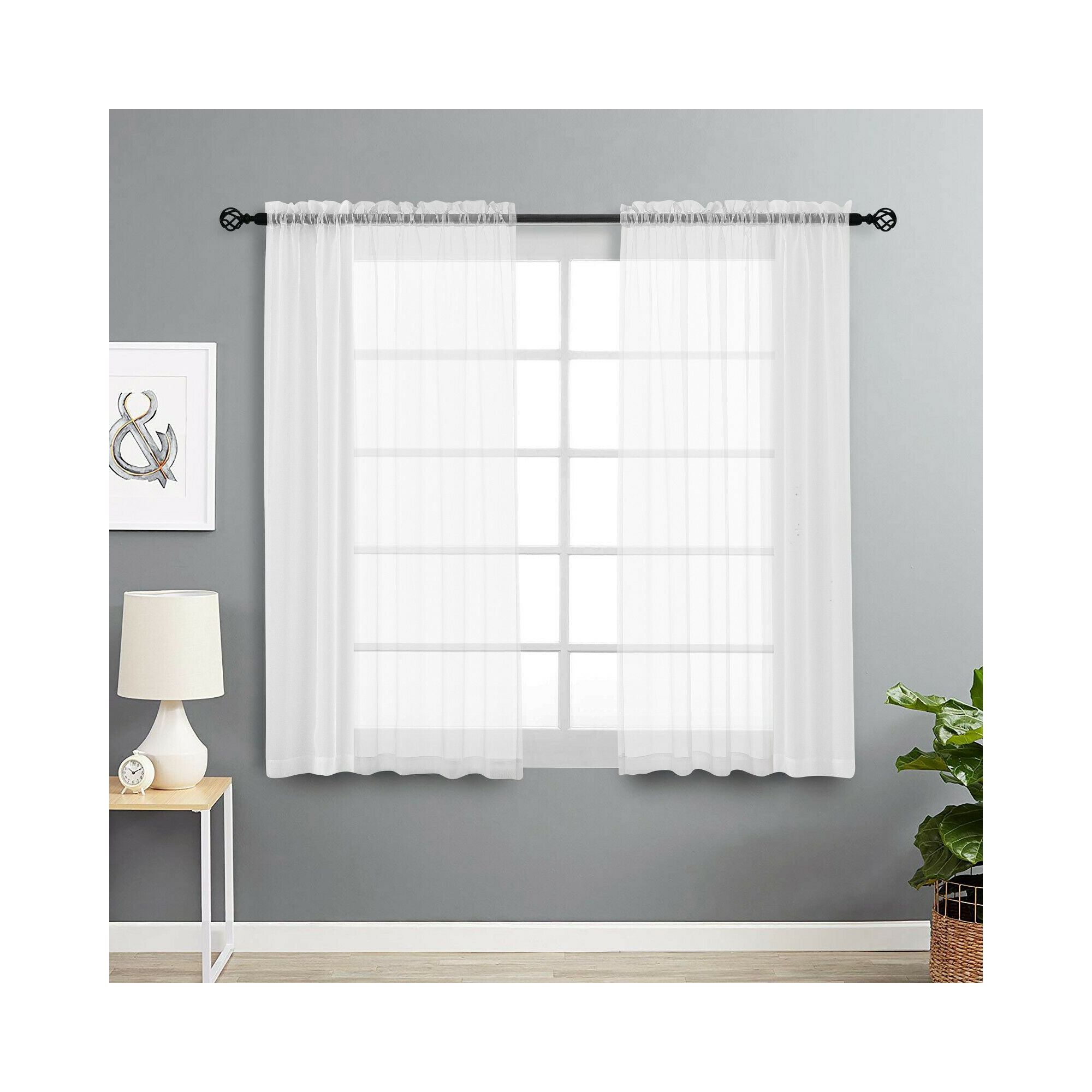 Kate Aurora Living 2 Pack Basic Home Rod Pocket Sheer Voile Window Curtains - 52in. W x 45in. L, White