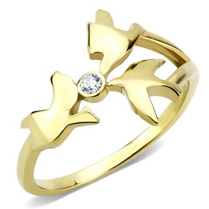 Slickblue Designer Gold Ring, 3 Birds at Center CZ, Stainless Steel Jewelry for Women, Sizes 6-10 - 1 of 4