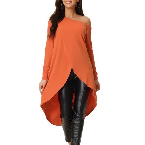 Seta T Women's One Shoulder Long Sleeve High Low Asymmetrical Hem Tunic Blouse - 1 of 4